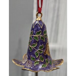 Vintage Cloisonne Victorian Bell Ornament Lion Holly Flowers